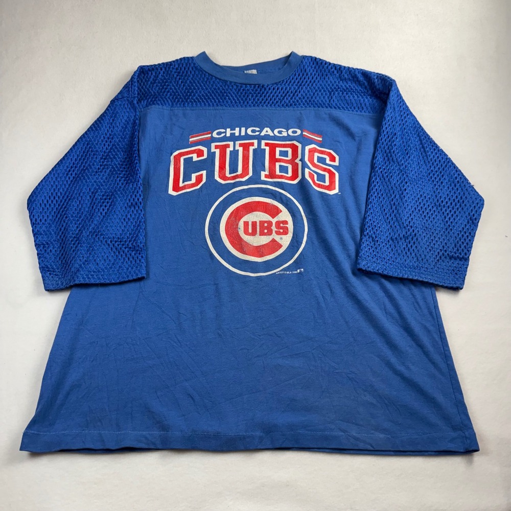Vintage 1990 Chicago Cubs Artex Mesh Jersey Shirt Mens XL Blue 3/4 Sleeve‎ USA